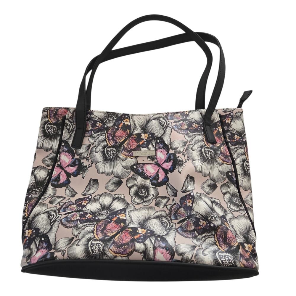 Koltov Butterfly Print Emily Tote Bag Decorative Zippers Garden Cottage Prep